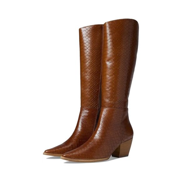 Matisse Block Heel Brown Knee-High Boots Bruna Tobacco Croc Western Boots - Picture 3 of 9
